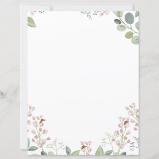 Papier Fleurs roses, verdure et papillons monarques