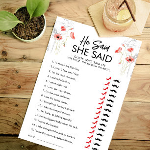 Papier Fleurs Rouges Il A Dit Qu'Elle A Dit Jeu Personn