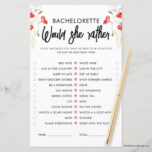 Papier Fleurs rouges | Préférerait-Elle Jouer | Personnal