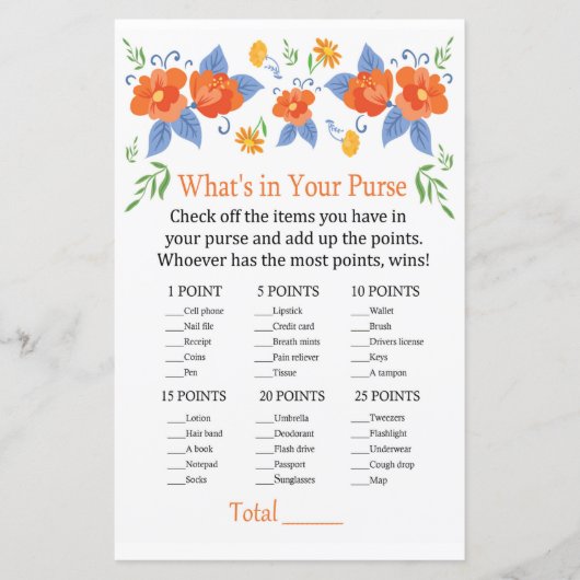 Papier Fleurs rouges Qu'y a-t-il dans votre sac à main (Devant)