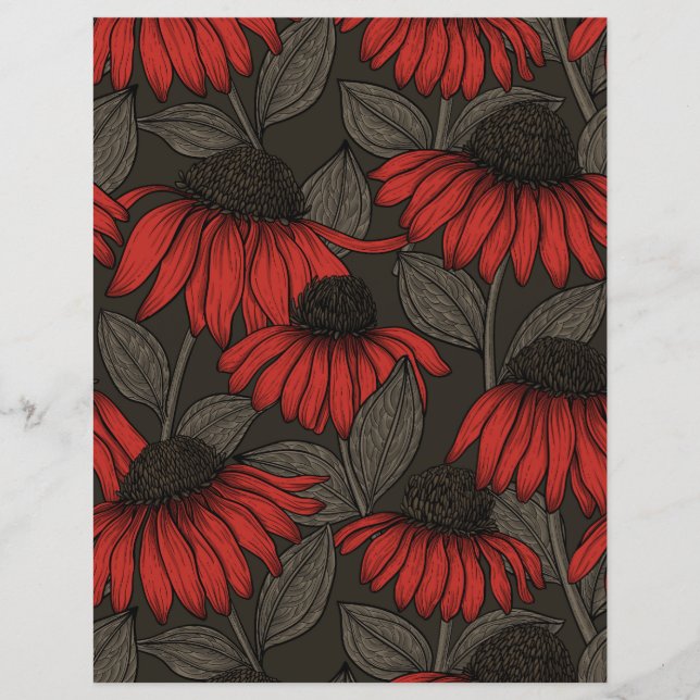 Papier Fleurs rouges sur marron (Devant)