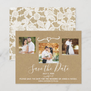 Papier Fleurs Rustiques Dentelle Blanche Kraft Photo Cart
