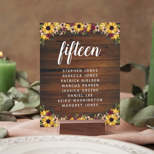 Papier Fleurs Rustiques Tableau Bois Numéro Invité Nom Bu