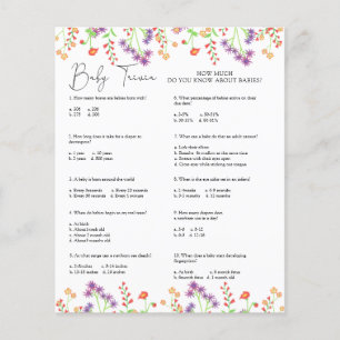 Papier Fleurs sauvages Bébé Quiz Jeu de Baby Shower