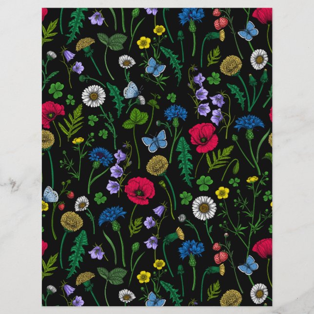 Papier Fleurs sauvages en noir (Devant)