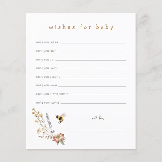 Papier Fleurs sauvages et bee Wives for Baby Card (Devant)