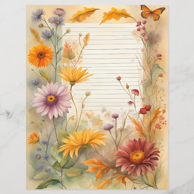 Papier Fleurs sauvages et papillon (Devant)