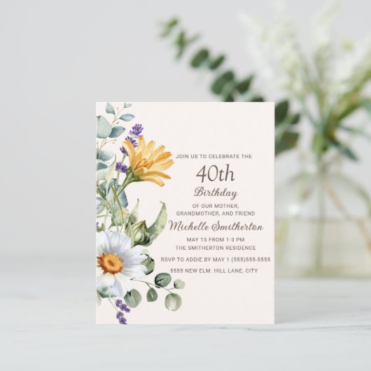 Papier Fleurs sauvages jaunes Marguerites blanches 40e an (Debout devant)