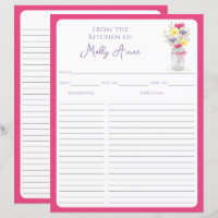 Fleurs sauvages Pot Mason Rose Cahiers de recettes