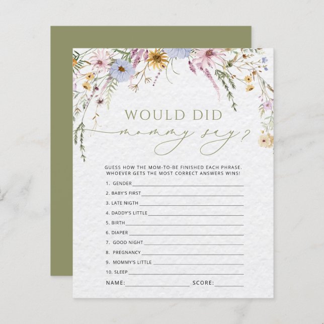 Papier Fleurs sauvages Qu'Est-Ce Que Maman A Dit Baby sho (Devant / Derrière)