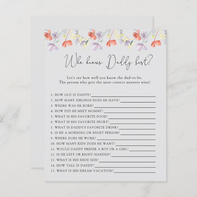 Papier Fleurs sauvages qui connaît le mieux DADDY (Devant / Derrière)