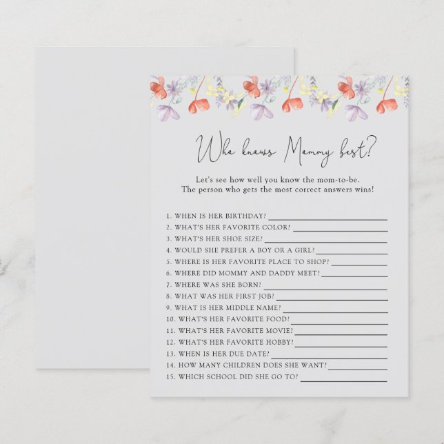 Papier Fleurs sauvages qui connaît MOMMY mieux (Devant / Derrière)