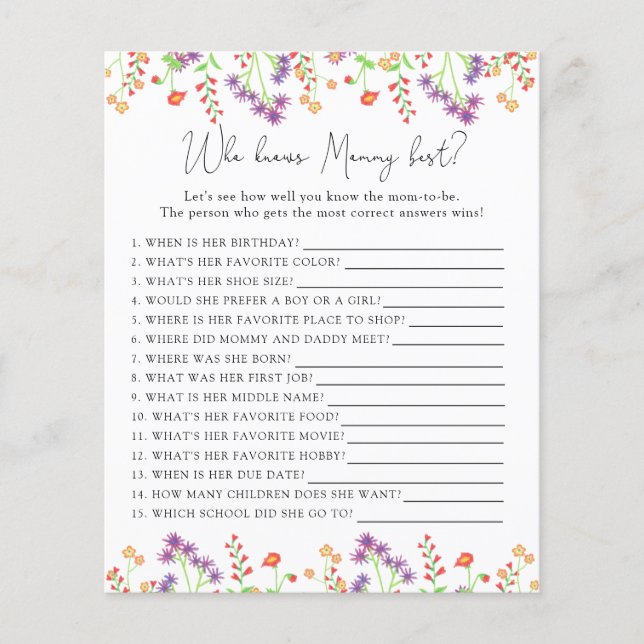 Papier Fleurs sauvages qui connaît MOMMY mieux (Devant)