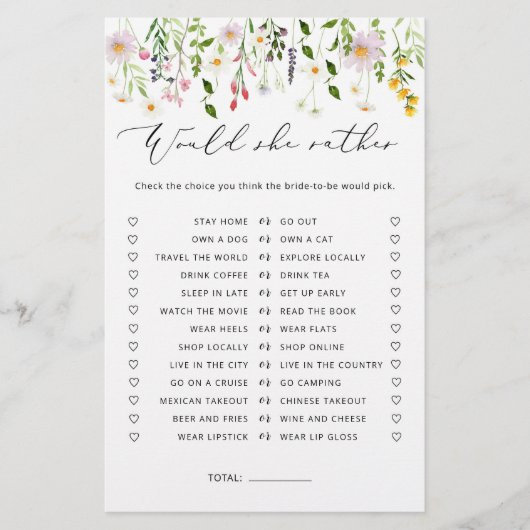 Papier Fleurs sauvages Voudrait-elle plutôt le jeu de dou (Devant)