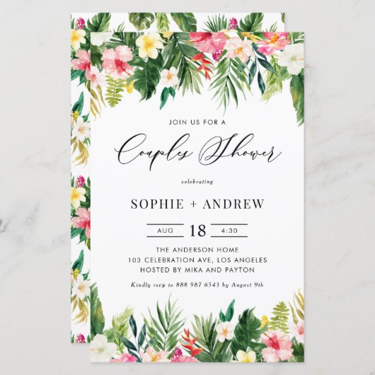 Papier Fleurs tropicales et Couples vertes Douche (Devant / Derrière)