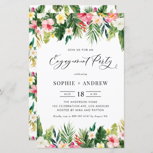 Papier Fleurs tropicales et partie d'engagement vert (Devant / Derrière)