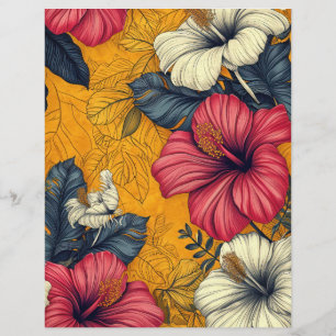 Papier Fleurs Tropicales Vintage Art Nouveau Orange Rose