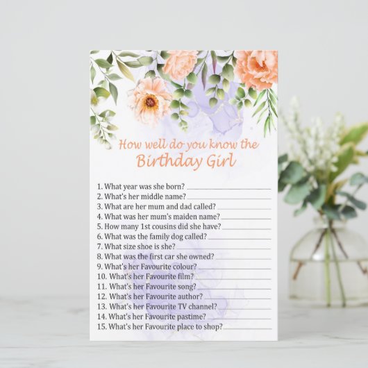 Papier Fleurs Tu connais bien la fille d'anniversaire (Debout devant)