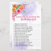 Papier Fleurs Tu connais bien la fille d'anniversaire (Devant / Derrière)