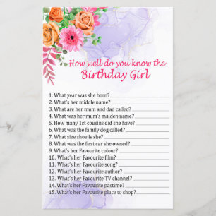 Papier Fleurs Tu connais bien la fille d'anniversaire