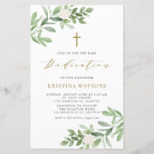 Papier Fleurs vertes et blanches Baby Dedication Invitati (Devant)