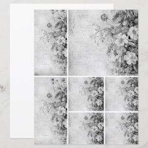 Papier Fleurs Vintage Collage 1b 2 de 4 Noir et blanc