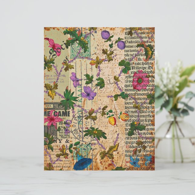 Papier Fleurs vintage sur journal (Debout devant)