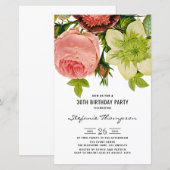 Papier Fleurs vintages Botanique 30e anniversaire Invitat (Devant / Derrière)