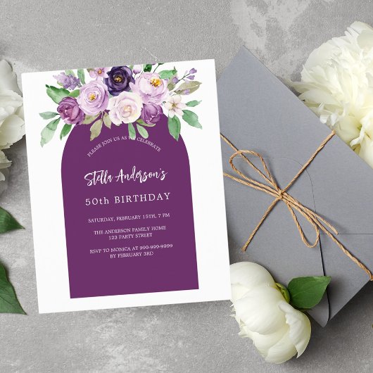 Papier Fleurs violet violet violet budget invitation d'an