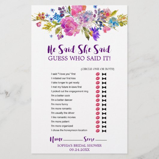 Papier Fleurs violettes et roses "Il a dit qu'elle a dit" (Devant)