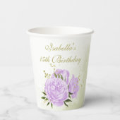 Papier fleurs violettes romantiques verdure gobelets en p (Verso)