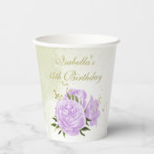 Papier fleurs violettes romantiques verdure gobelets en p (Recto)