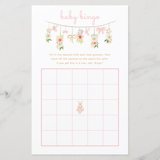 Papier Flora Rabbit Ballerina Baby shower Bingo Jeu (Devant)