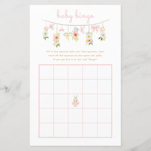Papier Flora Rabbit Ballerina Baby shower Bingo Jeu
