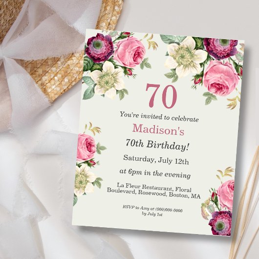 Papier Floral 70e Budget Invitation Anniversaire