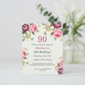 Papier Floral 90e anniversaire Invitation (Debout devant)