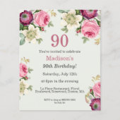 Papier Floral 90e anniversaire Invitation (Devant)