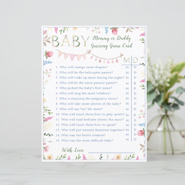 Papier Floral ABC Alphabet Baby shower maman papa Jeu (Debout devant)