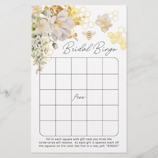 Papier Floral abeille Bride jeu de bingo (Devant)
