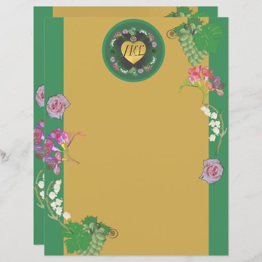 Papier Floral avec raisins vert/or (Devant / Derrière)