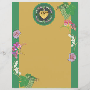 Papier Floral avec raisins vert/or