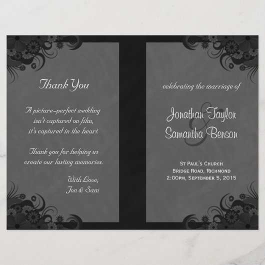 Papier Floral Black and Grey Goth Folded Wedding Programm (Devant)