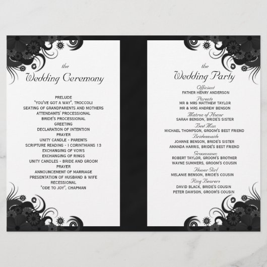 Papier Floral Black and White Goth Folded Wedding Program (Dos)