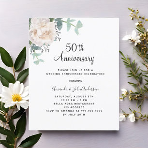 Papier Floral blanc 50e anniversaire mariage invitation