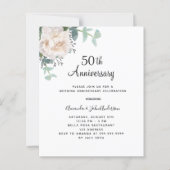 Papier Floral blanc 50e anniversaire mariage invitation (Devant)