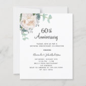 Papier Floral blanc 60e anniversaire mariage invitation (Devant)