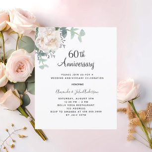 Papier Floral blanc 60e anniversaire mariage invitation