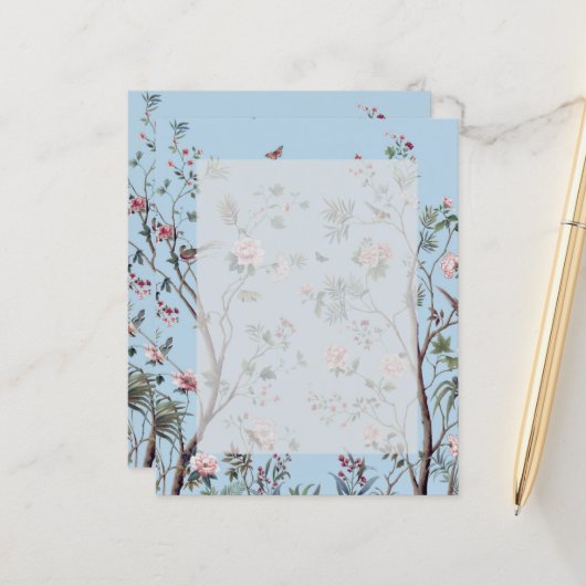 Papier Floral bleu antique (Devant/Arrière en situation)