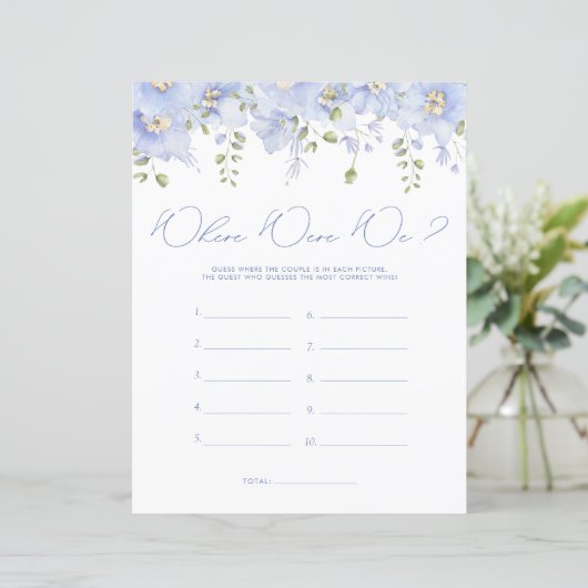 Papier Floral Bleu Où Étions-Nous Fête des mariées Jeu (Debout devant)