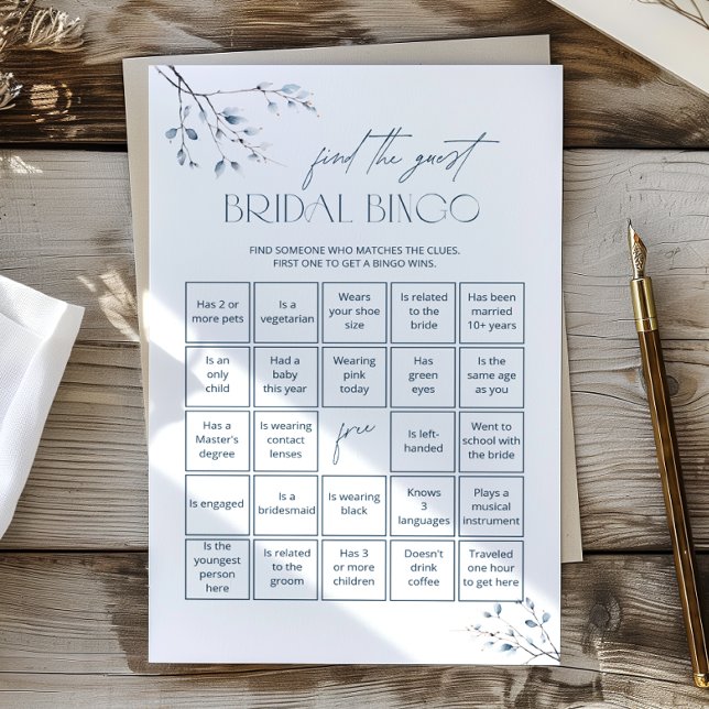 Papier Floral Blue Bridal Bingo Jeu Trouvez L'Invité (Créateur téléchargé)